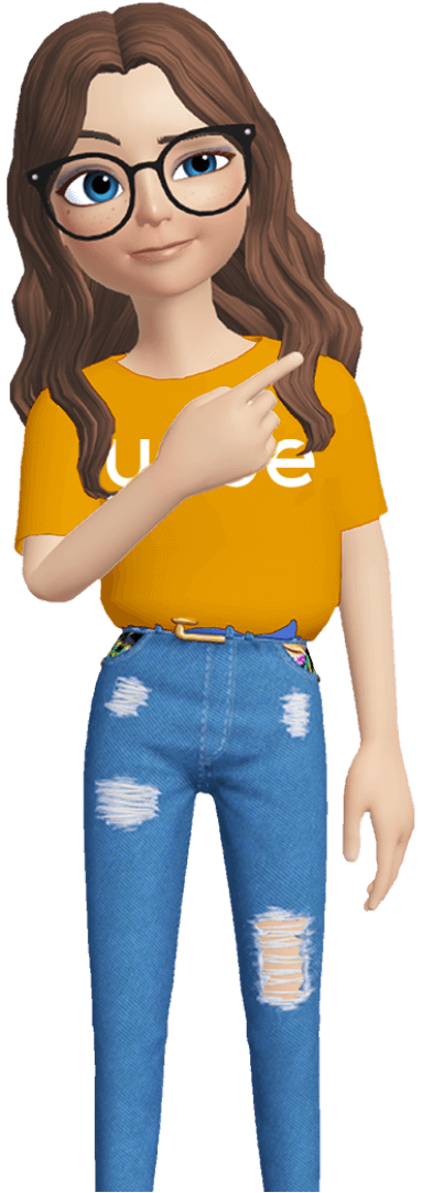 Garota com camiseta da une internet apontando para player de vídeo